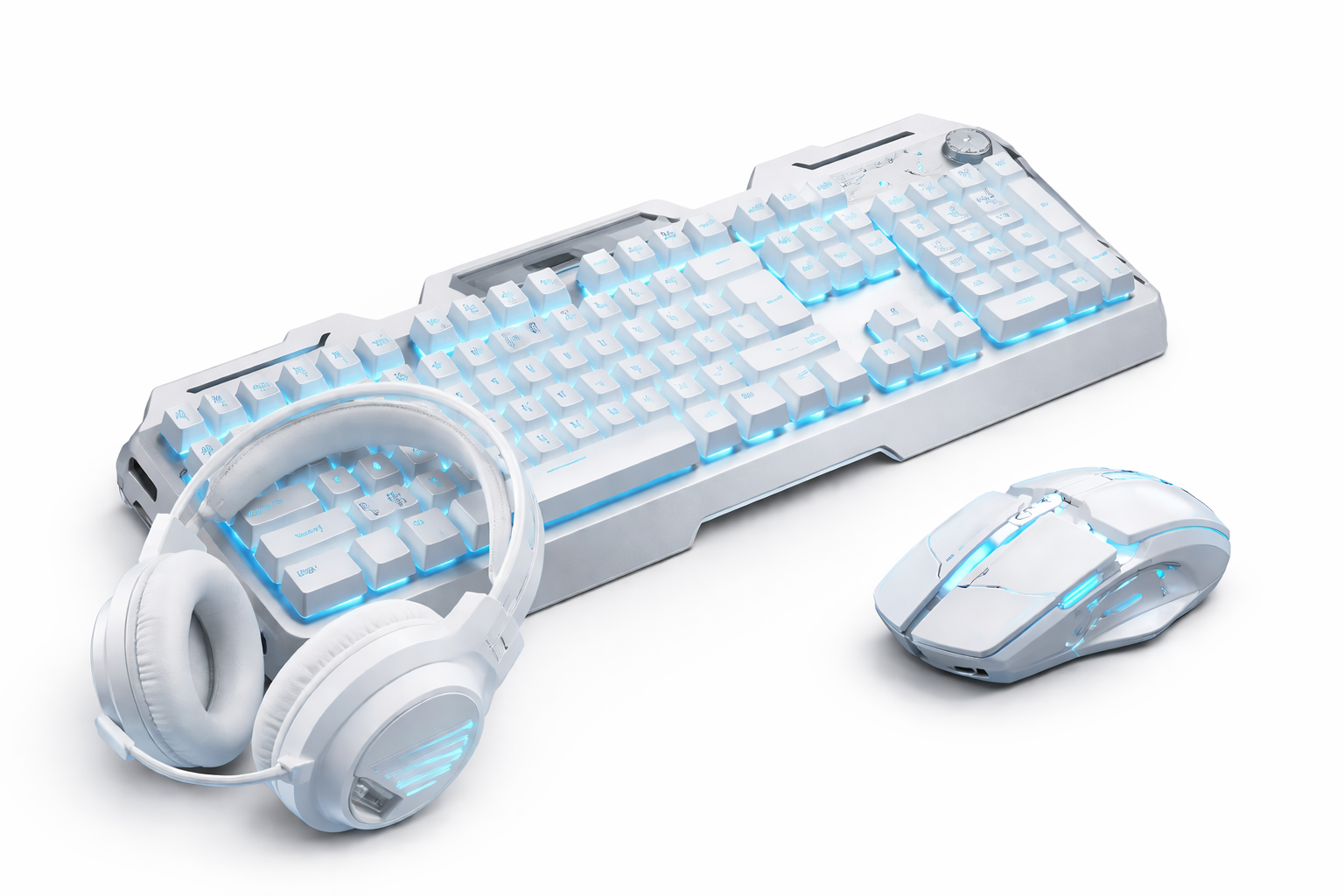 FrostNova Combo K1 – White Mechanical Keyboard, Mouse and Headset with Blue LED